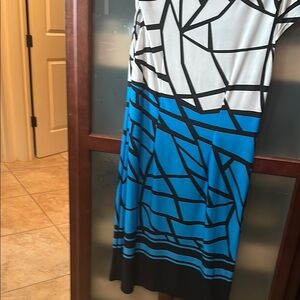 White and Blue Sheath Midi Dress for Work